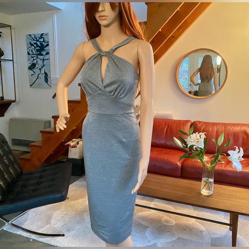 Stop Staring! Silver Metallic Tara Wiggle Dress Sz S